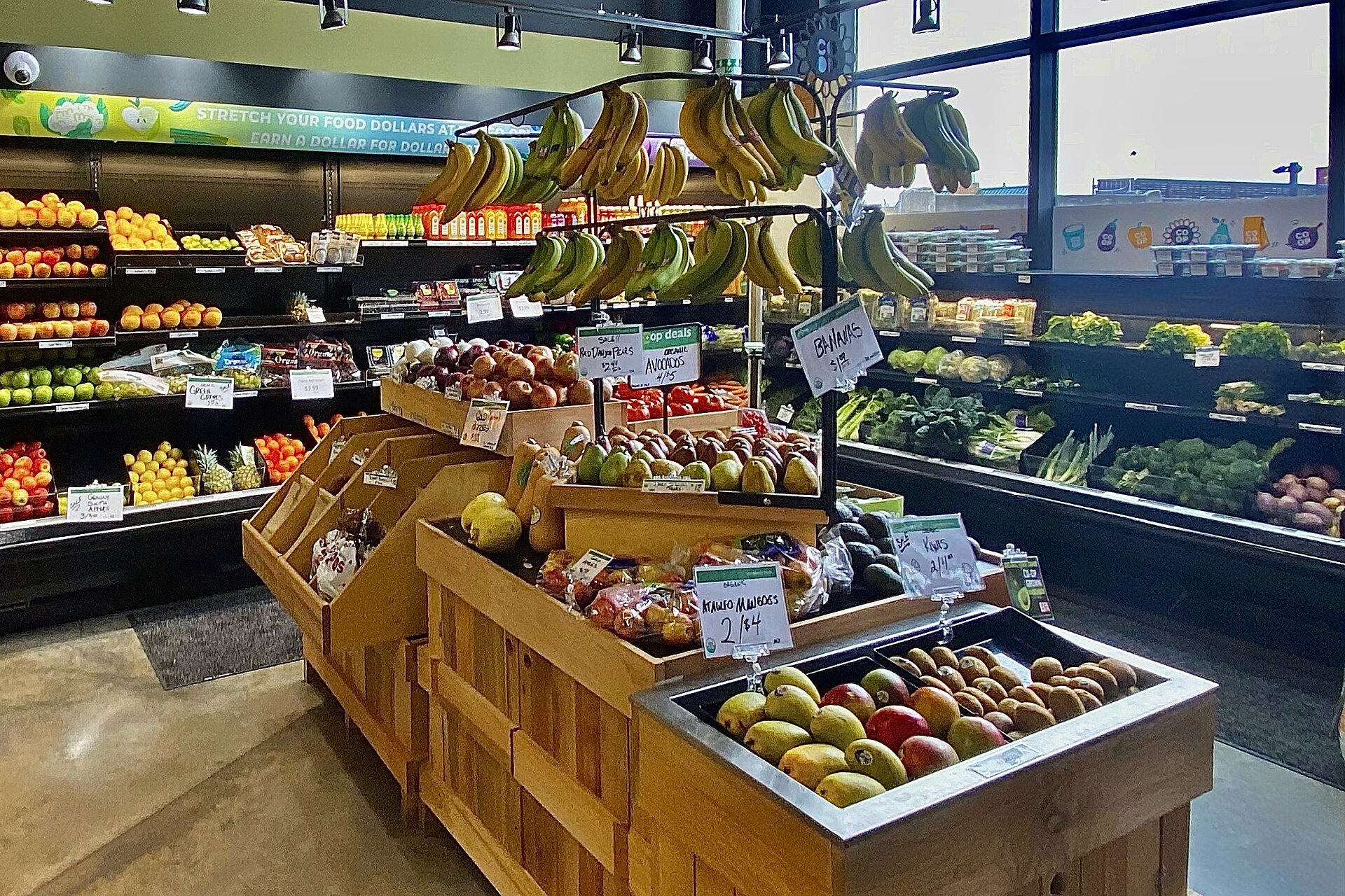 Fresh produce display at a grocery store.